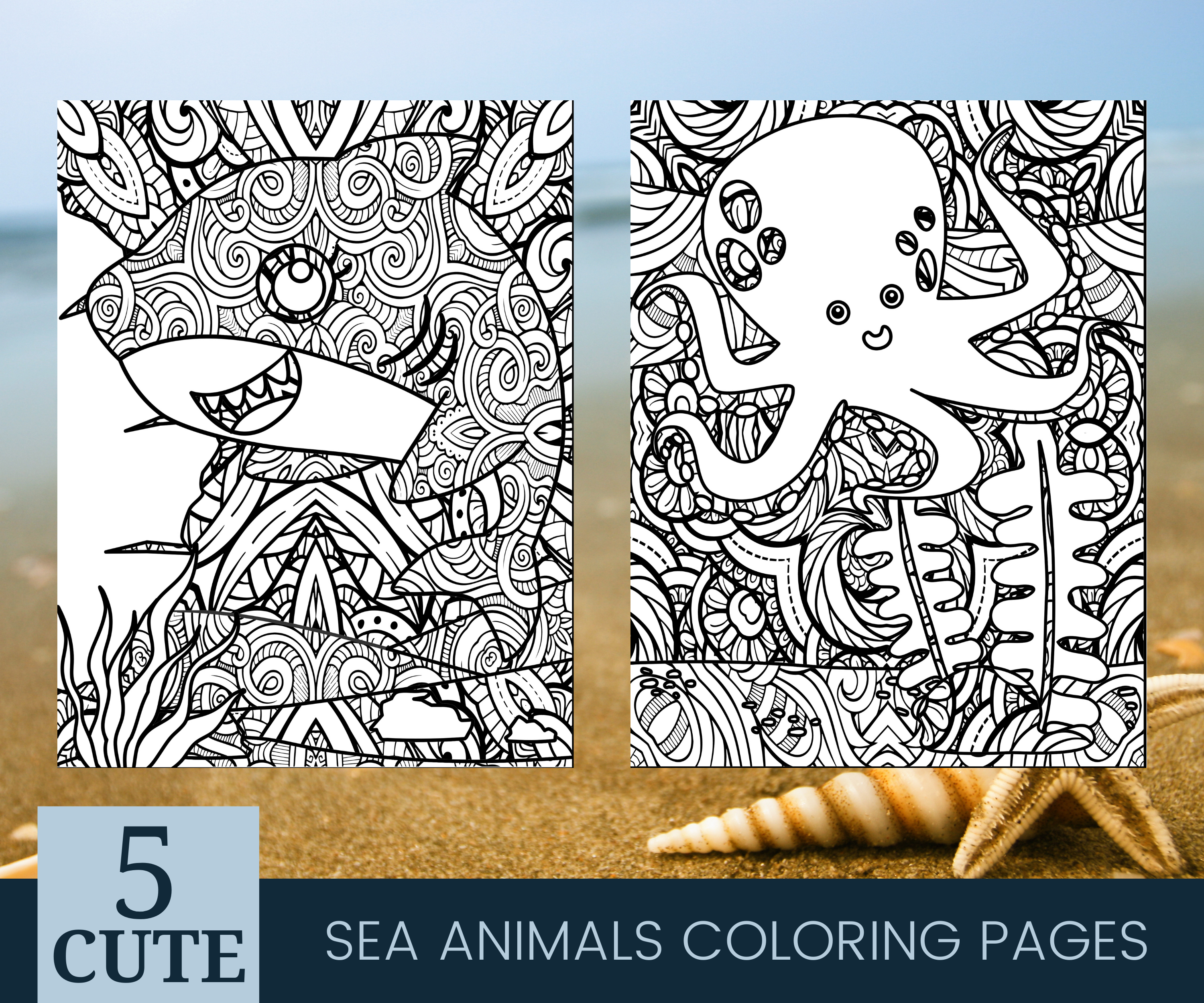 Cute Sea Animals - Octopus and Shark