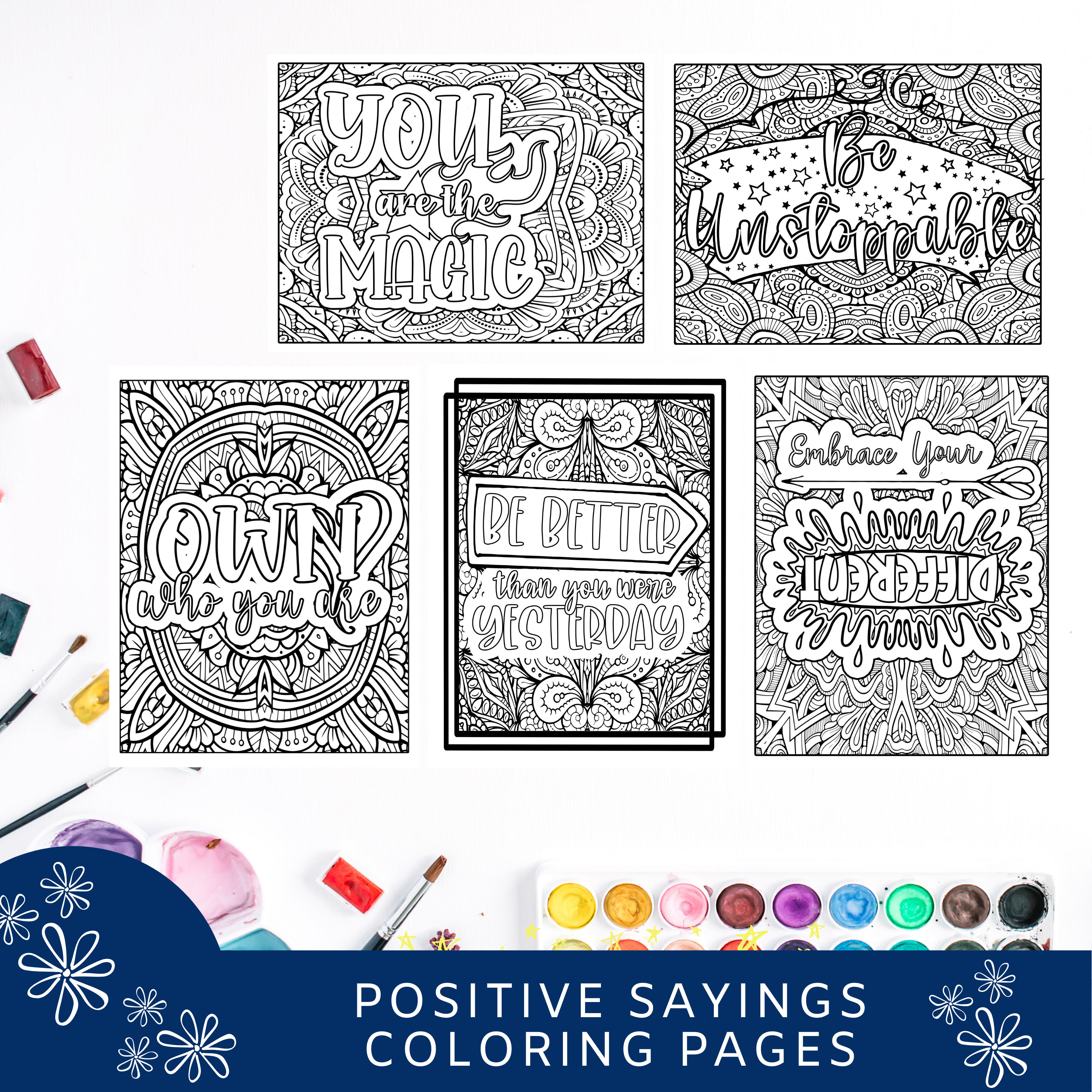 5 Positive Sayings Coloring Pages